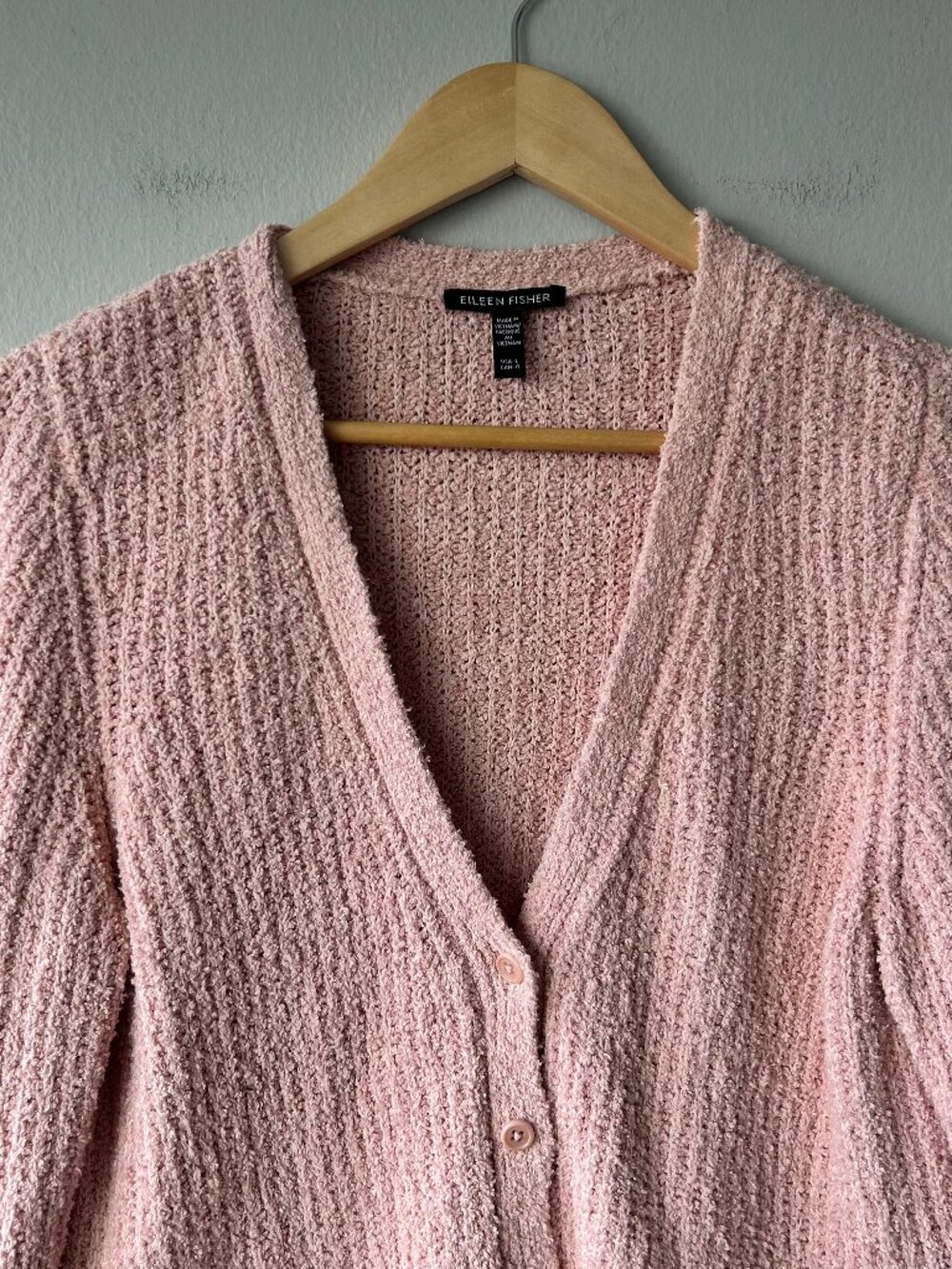 Eileen Fisher Large Pink Organic Cotton Cashmere Bouclé Cardigan Sweater - Picture 2 of 8